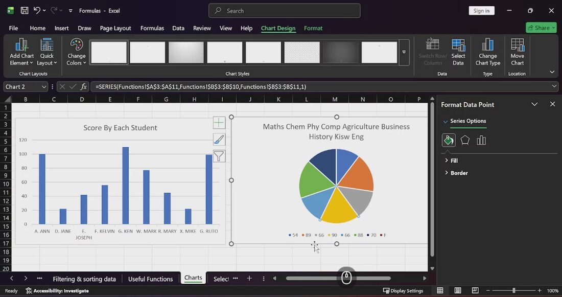 Microsoft Excel video lesson at KLTE Africa Academy: Turning data into charts