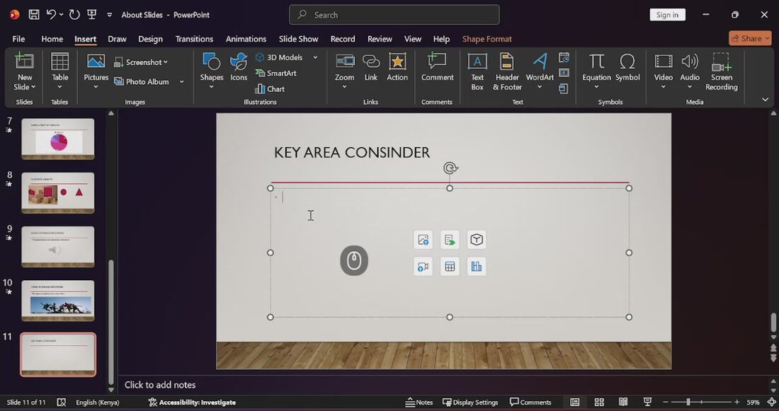 PowerPoint video lesson at KLTE Africa Academy: Designing the slide itself