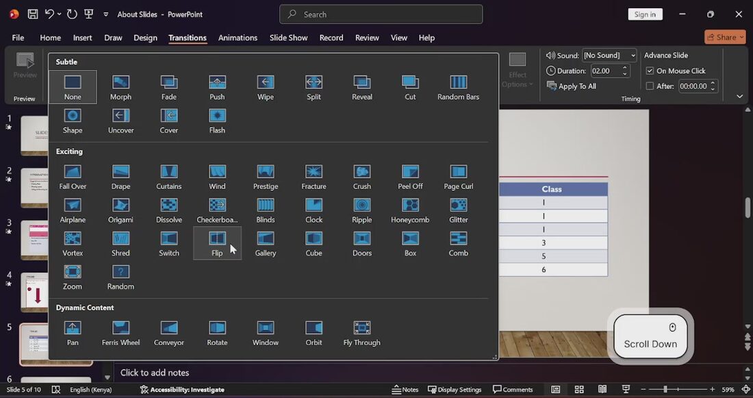 PowerPoint video lesson at KLTE Africa Academy: Animations and transitions